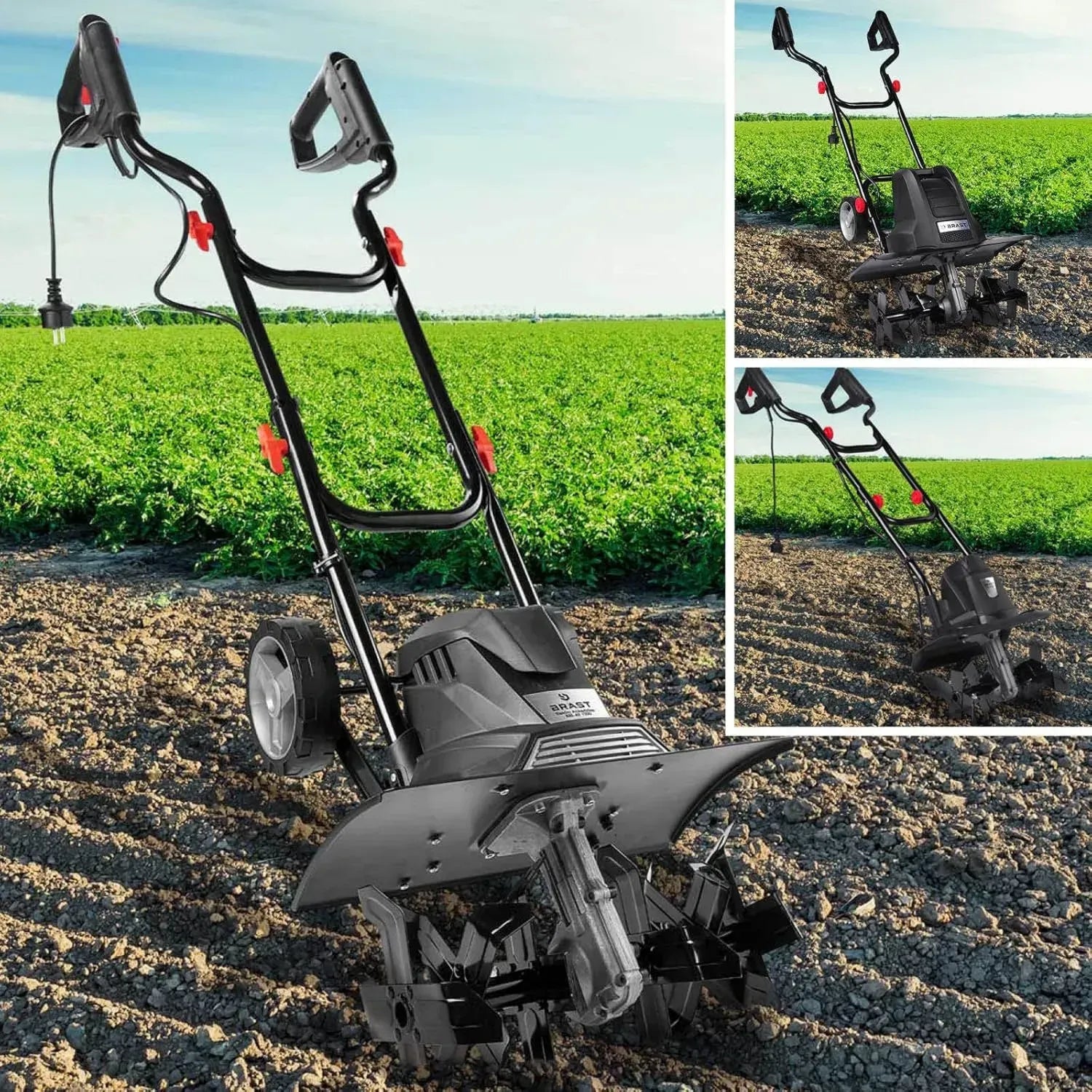 BRAST Elektro-Gartenfräse mit 36-45cm Arbeitsbreite, 1050-1800 Watt, Antiblockierschutz und Sicherheitsschalter