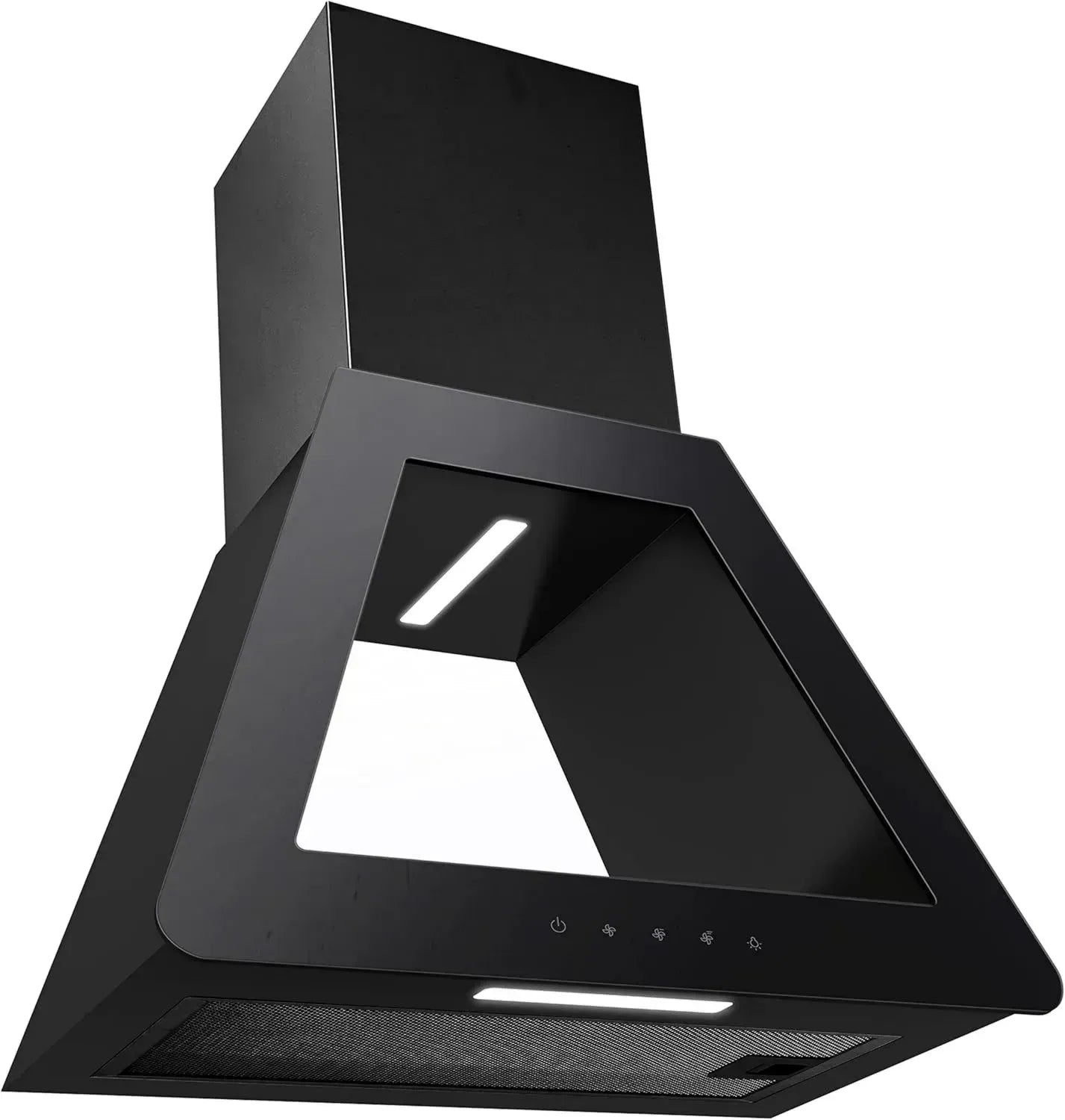 PKM Dunstabzugshaube 60 cm Schwarzglas mit LED-Licht, Wandmontage