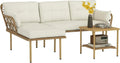 Outsunny Rattan-Gartenmöbel-Set, 3-teilig, mit Sofa, Chaiselongue und Tisch, waschbare Kissen, Creme
