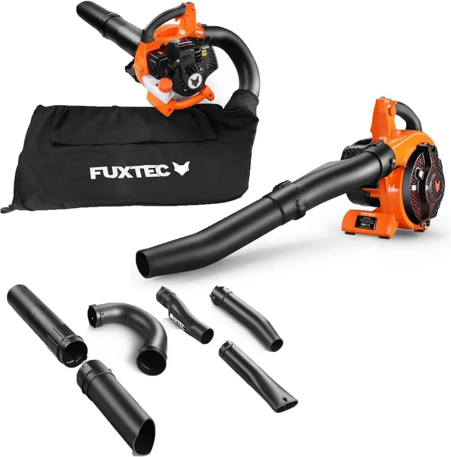 FUXTEC 4in1 Benzin Laubsauger FX-LBS126 mit 2-Takt Motor, Laubbläser und Häcksler, inklusive 2 Blasrohre und 45l Fangsack, Oberklasse getestet