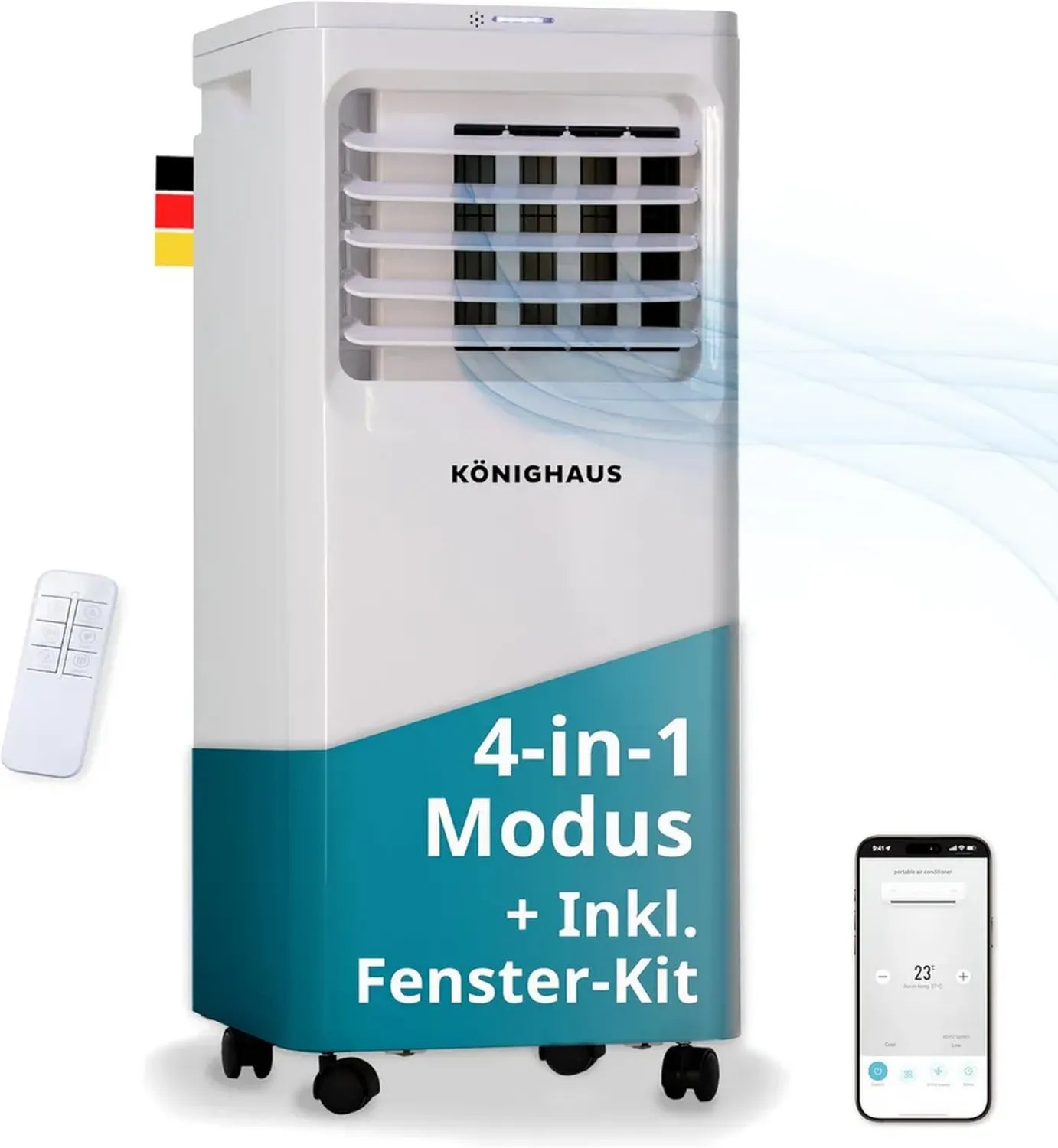 Könighaus 4-in-1 Mobile Klimaanlage - Effizient & Leise, 7000 BTU, Mit Fernbedienung