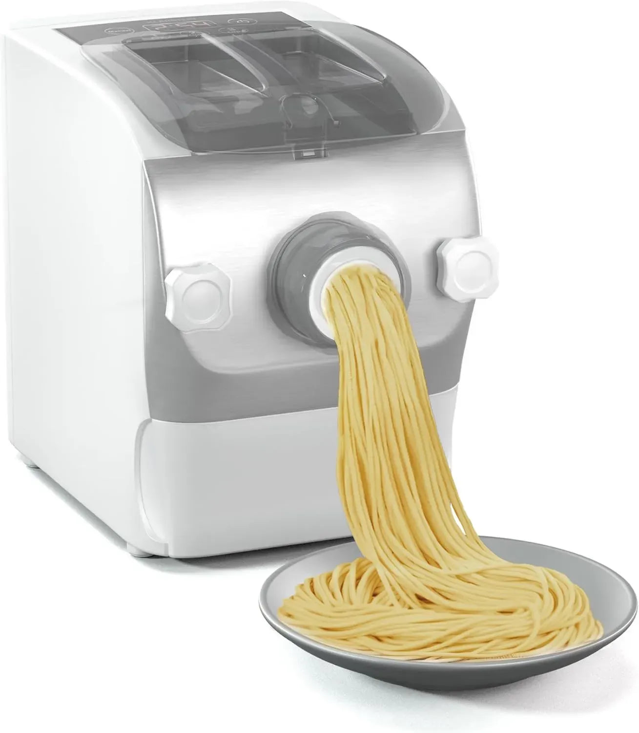 Klarstein Pastamania Elektrische Nudelmaschine – 260 W Automatische Pastaherstellung, 7 Formaufsätze, 500 g Kapazität, Leise (60 dB), LED-Display, Weiß