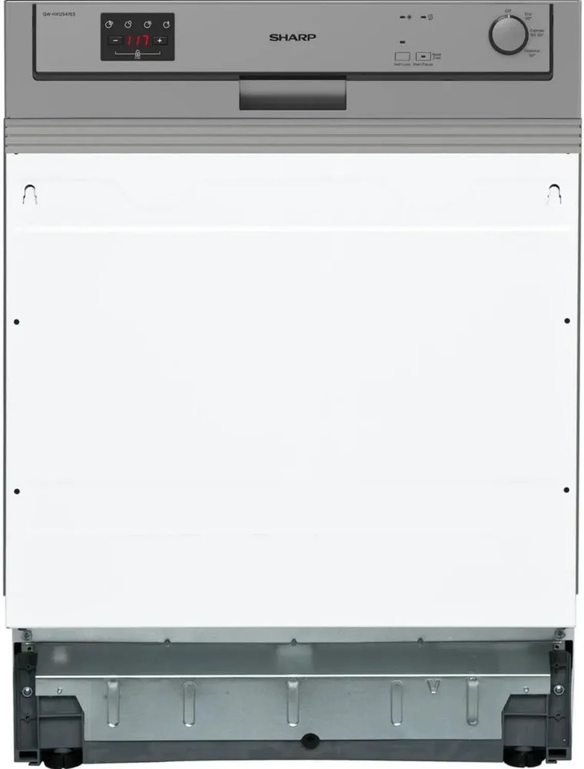 Sharp Teilintegrierter Geschirrspüler 60 cm, Edelstahl, Energieeffizienzklasse E, 13 Maßgedecke, 3 Programme, 50-minütiges Kurzprogramm