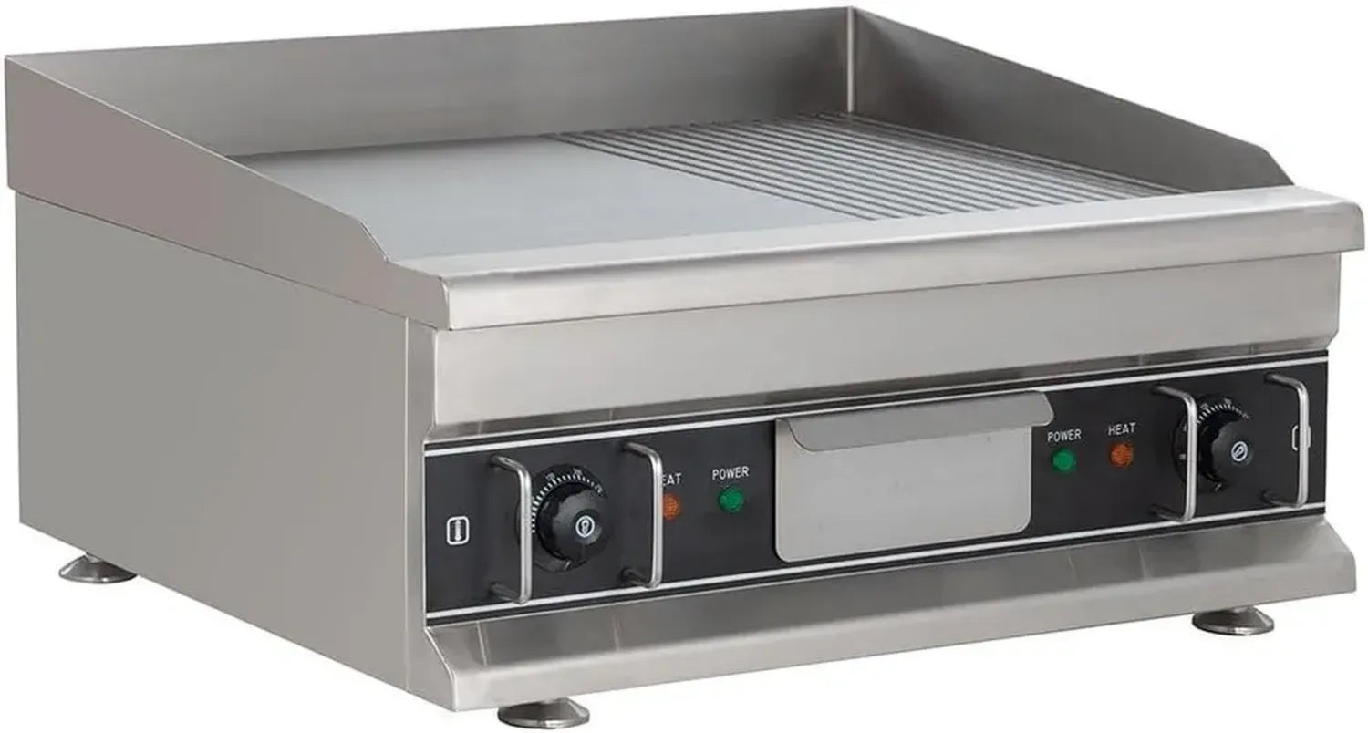 Elektrische Grillplatte mit Halber Glatter und Halber Gerillter Fläche für Gastronomie