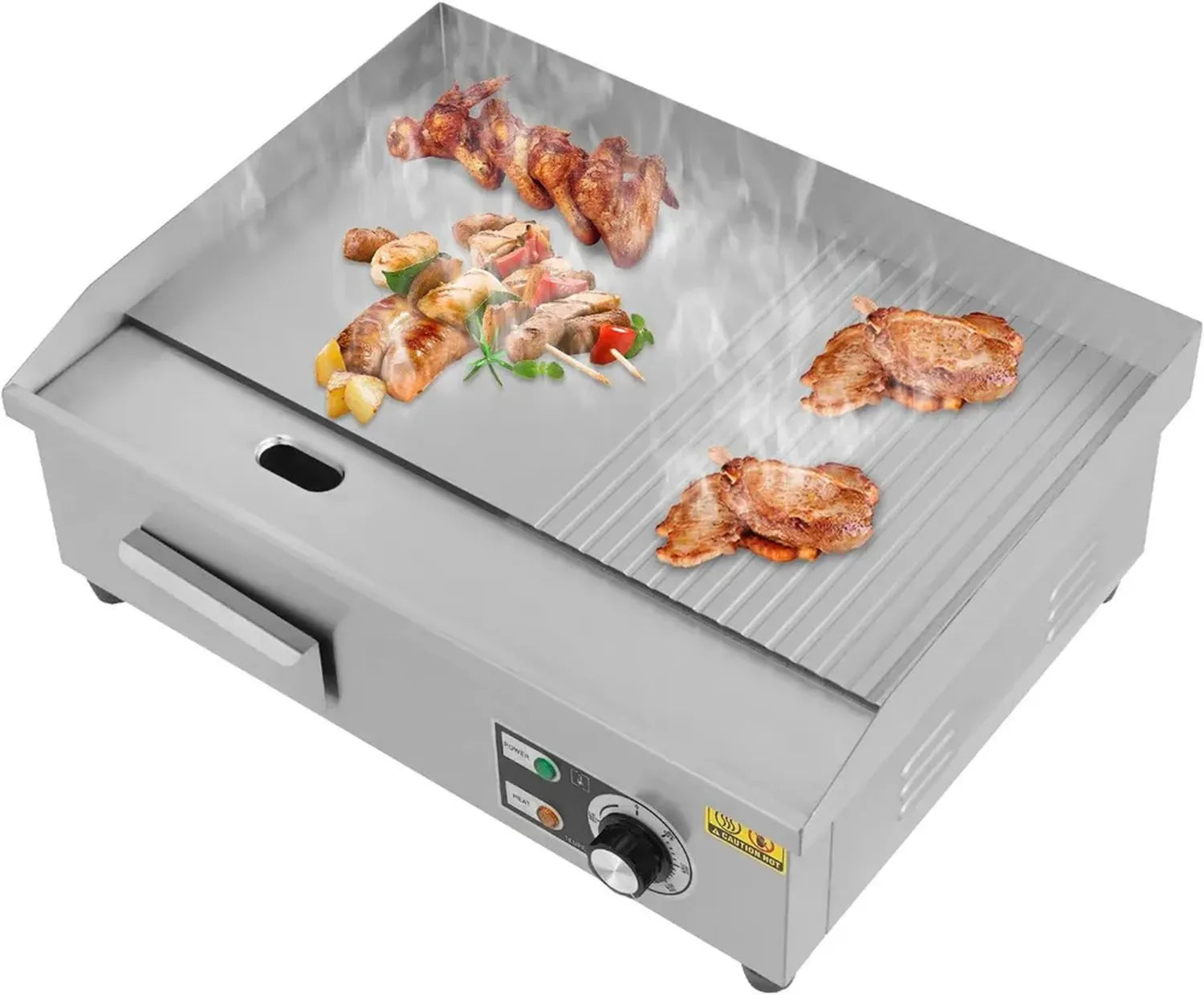 Elektrische Grillplatte 3000W, Professioneller Tischgrill aus Edelstahl, Temperaturbereich 50-300°C, Rutschfeste Gummifüße