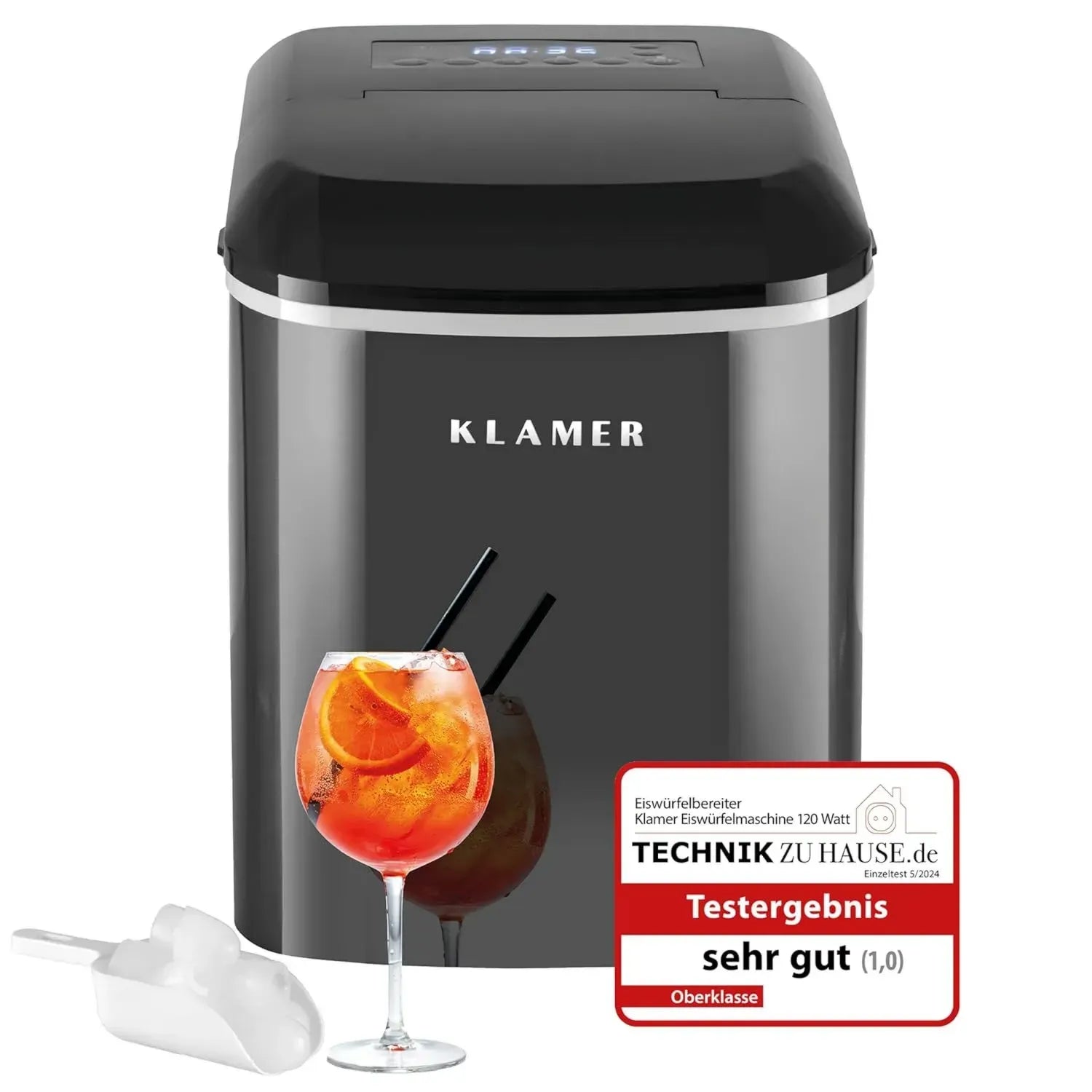Kompakte Eiswürfelmaschine mit Timer - 15 kg tägliche Kapazität, leise und effizient, schwarz