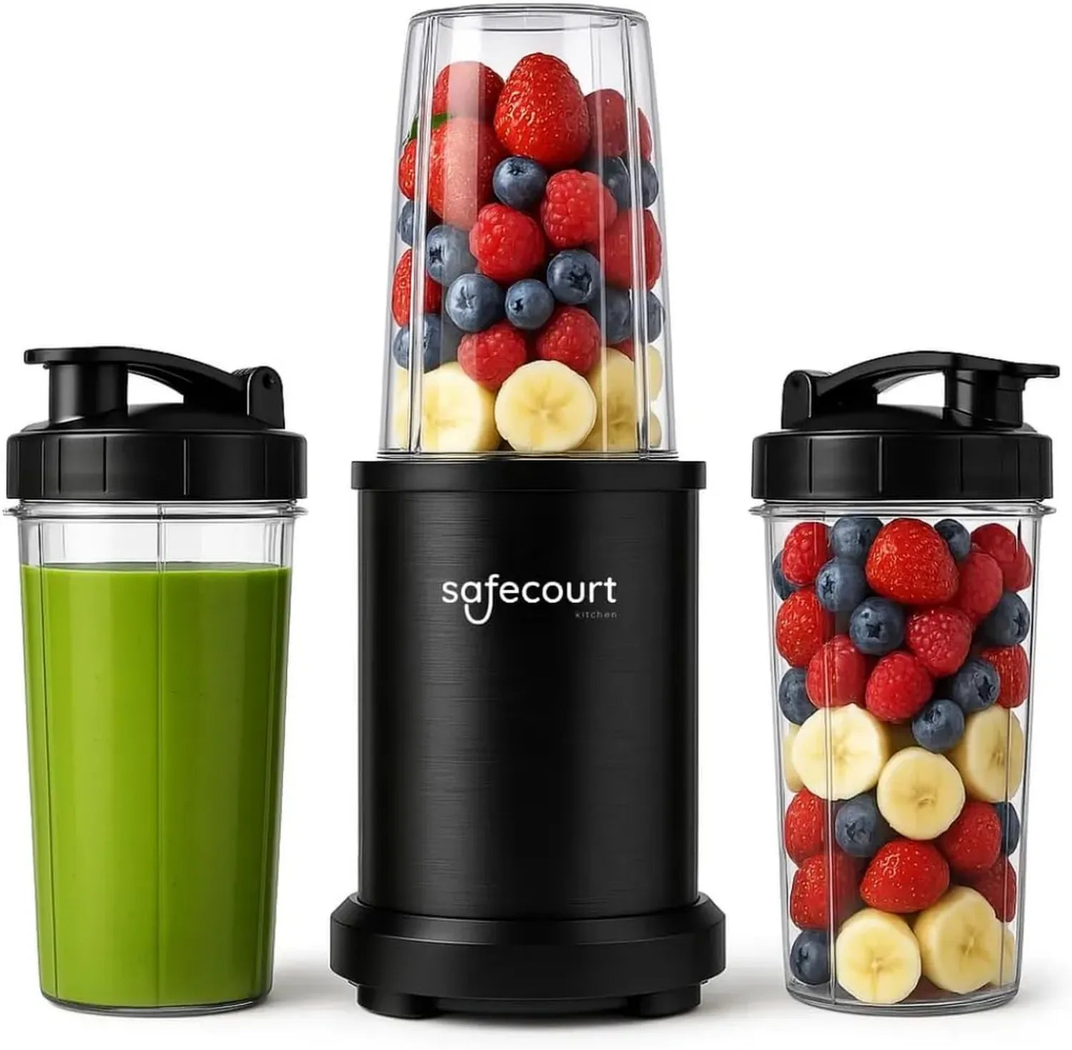 Leistungsstarker Mixer 1000W für Smoothies und Proteinshakes - inklusive 2 BPA-freien 700ml To-Go Bechern - Schwarz