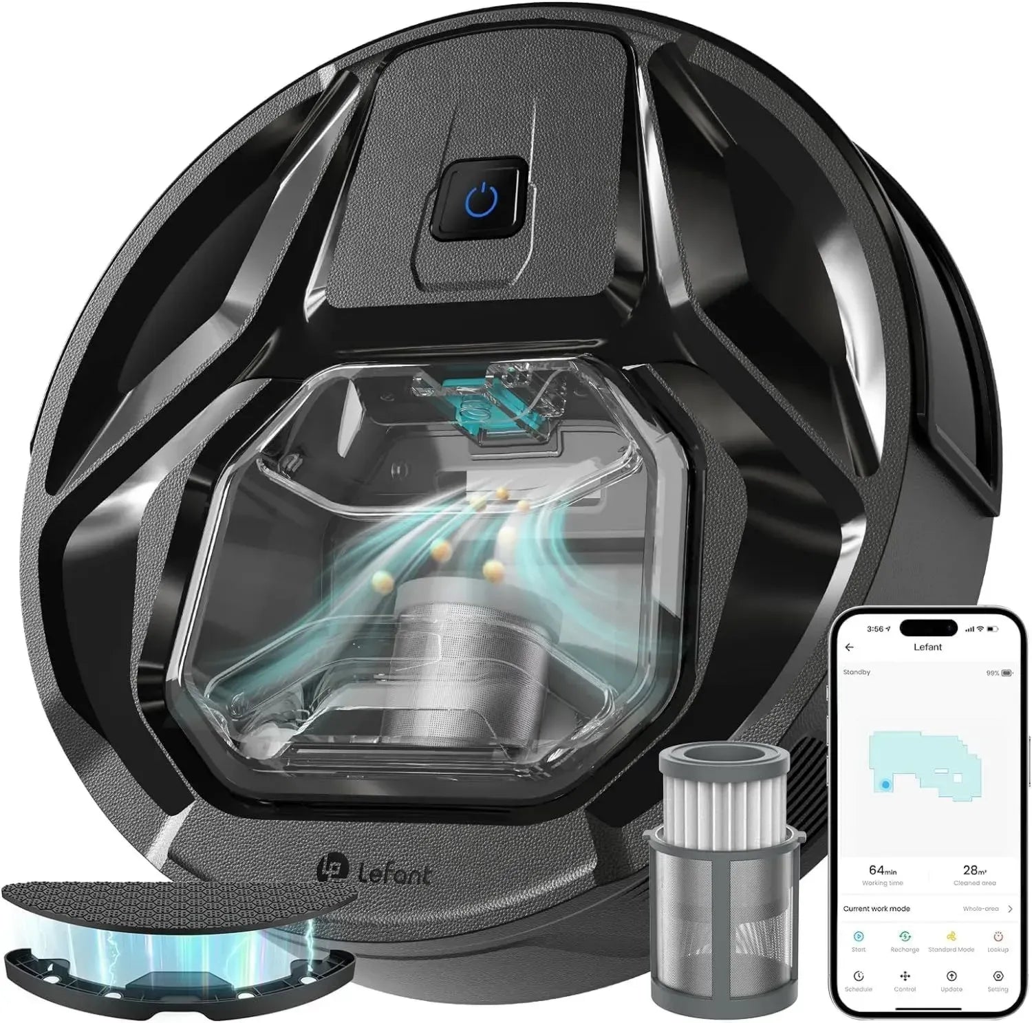 LEFANT M320 Saug- und Wischroboter, 6000Pa Leistung, Präzisionsnavigation, großer Staubbehälter, 240 Min Laufzeit, App-Steuerung, ideal für Tierhaare und Teppiche