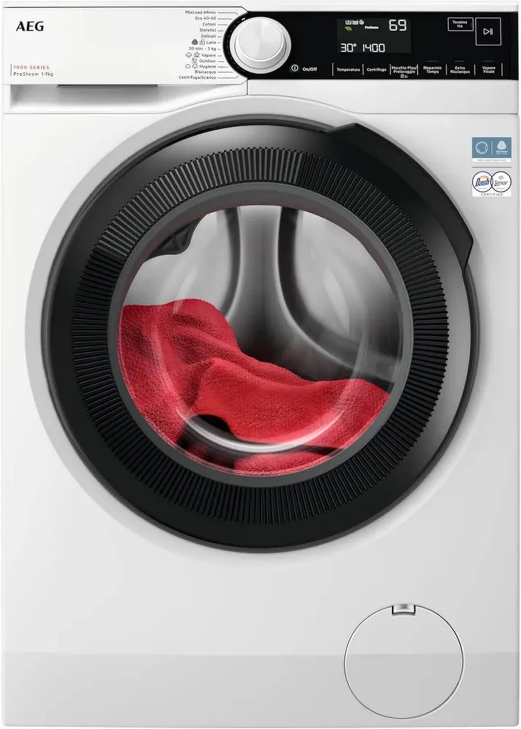 AEG 9 kg Frontlader-Waschmaschine Serie 7000 ProSteam mit Dampfauffrischung, PreciseWash und Care Drum Technologie, Energieklasse A