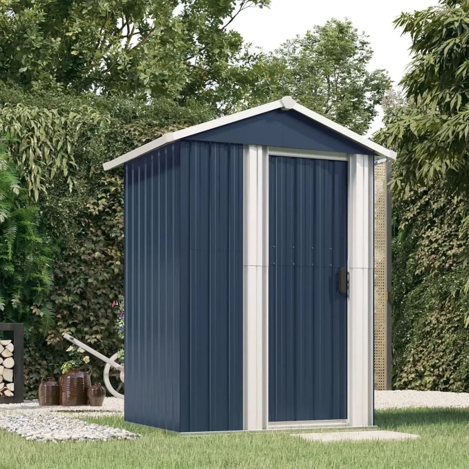 SECOLI Kleiner Geräteschuppen aus Metall, 126x97,5x177 cm, wetterfest in Anthrazit für Garten und Terrasse
