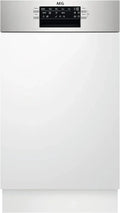 AEG FEE73407ZM Integrierter Geschirrspüler 45cm, AirDry-Technologie, energiesparend, Besteckkorb, Beladungssensor, Startzeitvorwahl, Wasserschutz, leiser Betrieb, Edelstahl