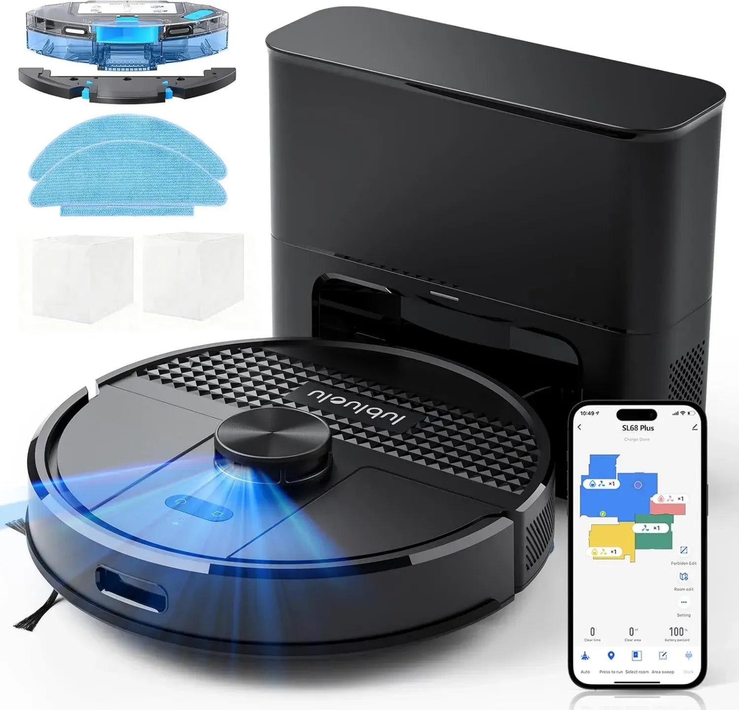 Lubluelu 3-in-1 Staubsaugerroboter mit Wischfunktion und Absaugstation, 4500Pa Saugkraft, Lasernavigation, App-Steuerung, 24 No-Go-Zonen für Tierhaare und Teppiche