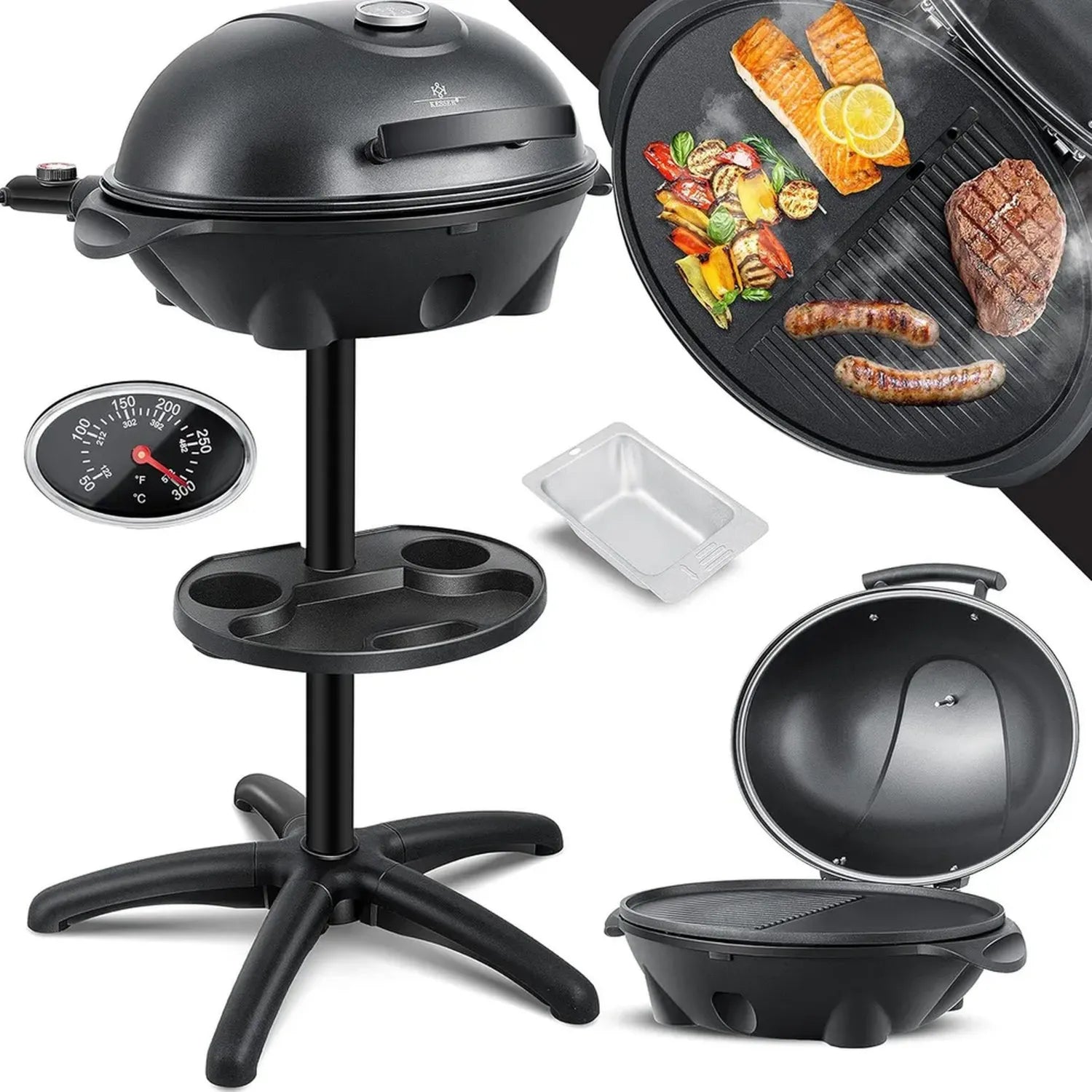 KESSER® 2in1 Elektrogrill mit Deckel und Thermometer – 2400W Stand- und Tischgrill
