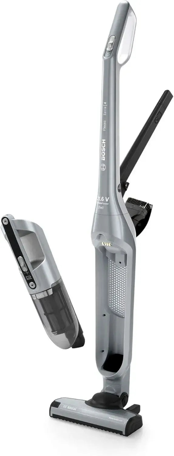 Bosch Flexxo Serie 4 Akku-Staubsauger, 2in1, kabellos, beutellos, hohe Leistung, lange Laufzeit, schnelle Ladezeit, für alle Böden, inkl. Fugendüse, Silber