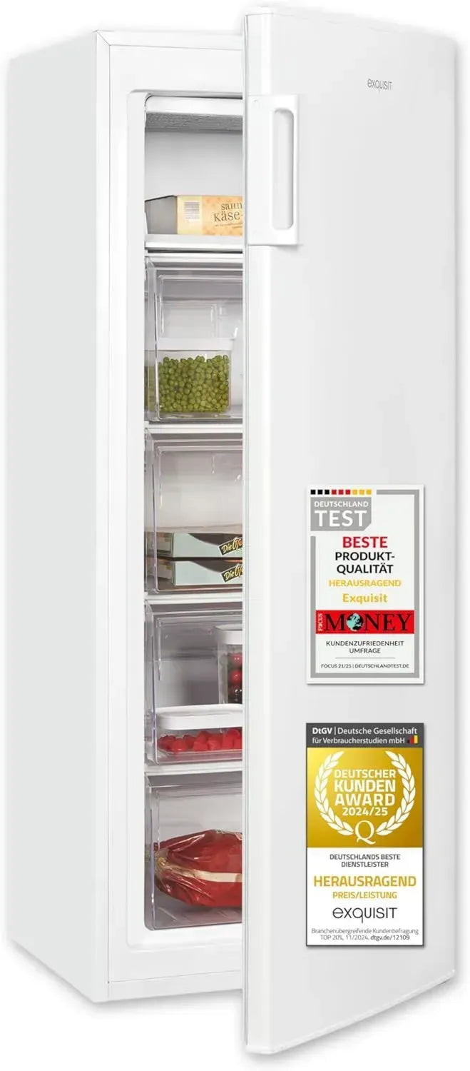 Großer Gefrierschrank 168L, 4-Sterne-Gefrierfach, Wechselbarer Türanschlag, 55 cm Breite, Weiß
