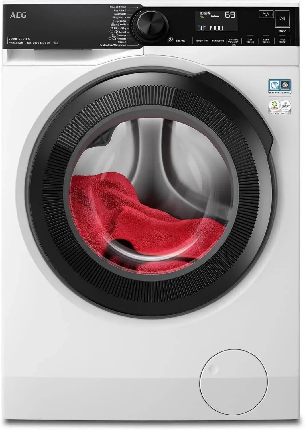 AEG 9kg Waschmaschine Serie 7000 ProSteam, weniger Bügeln mit Dampfprogramm, UniversalDose für alle Waschmittel, 1600 U/min