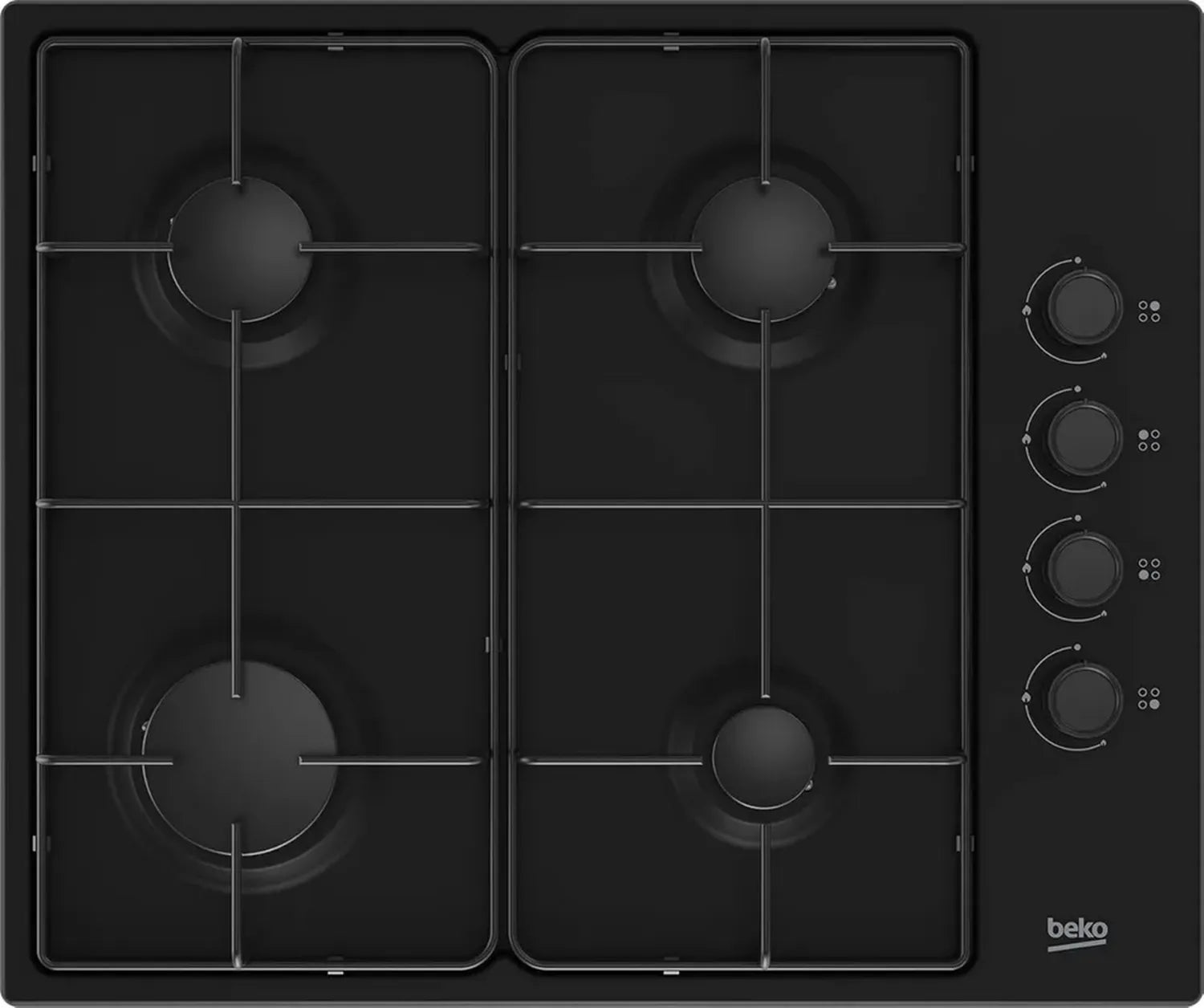 Beko Gaskochfeld 61 cm, 4 Brenner, 7900 W, Schwarz, Modell HIGG64123SB