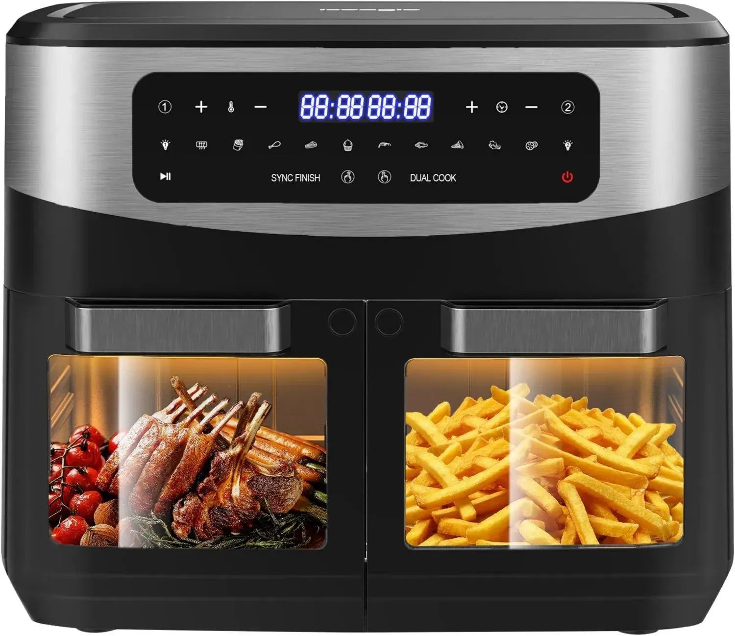 XXL Heißluftfritteuse 12L mit Doppelkammer und LED Touchscreen, 10 Programme, Sync Finish, Dual Cook, Dörrfunktion, 2600W