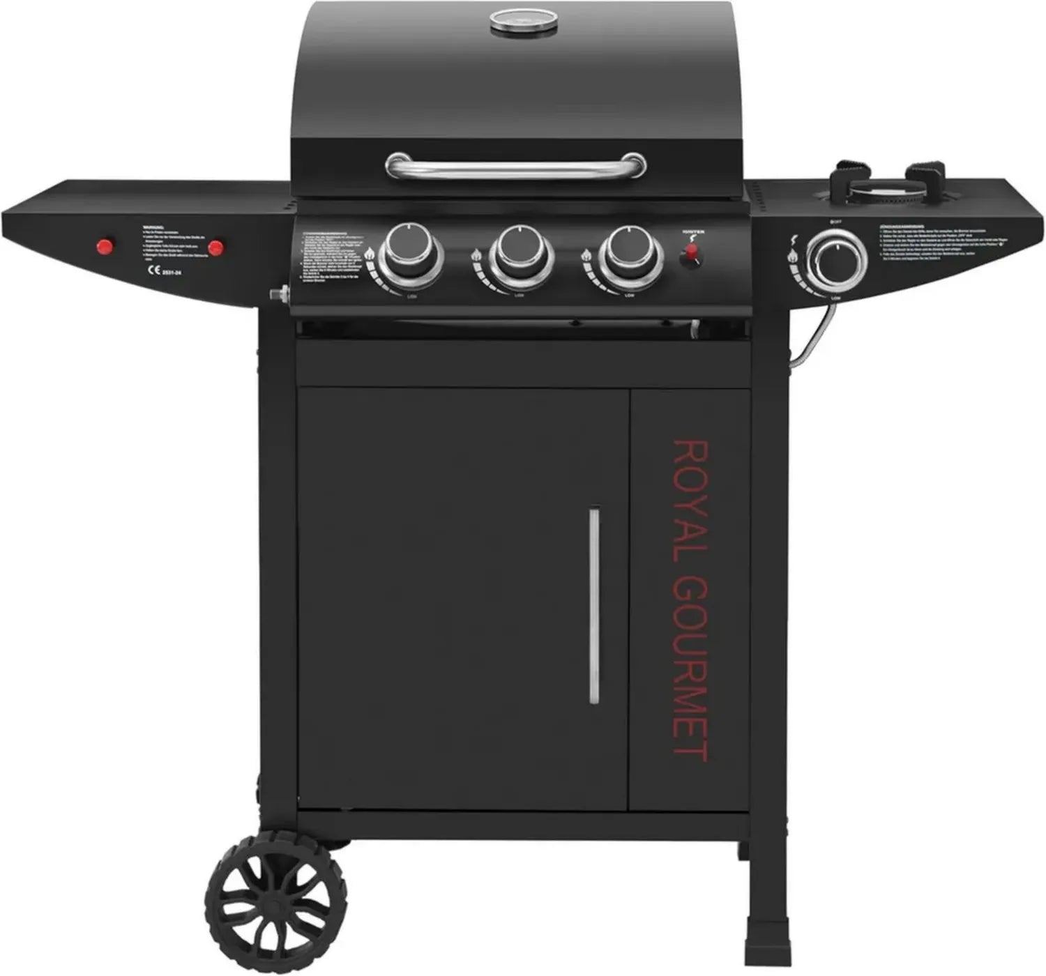 Royal Gourmet 4-Flammen Gasgrill mit Seitenbrenner und Unterschrank, 11,5 kW Leistung, ideal für Balkon und Garten, schwarz