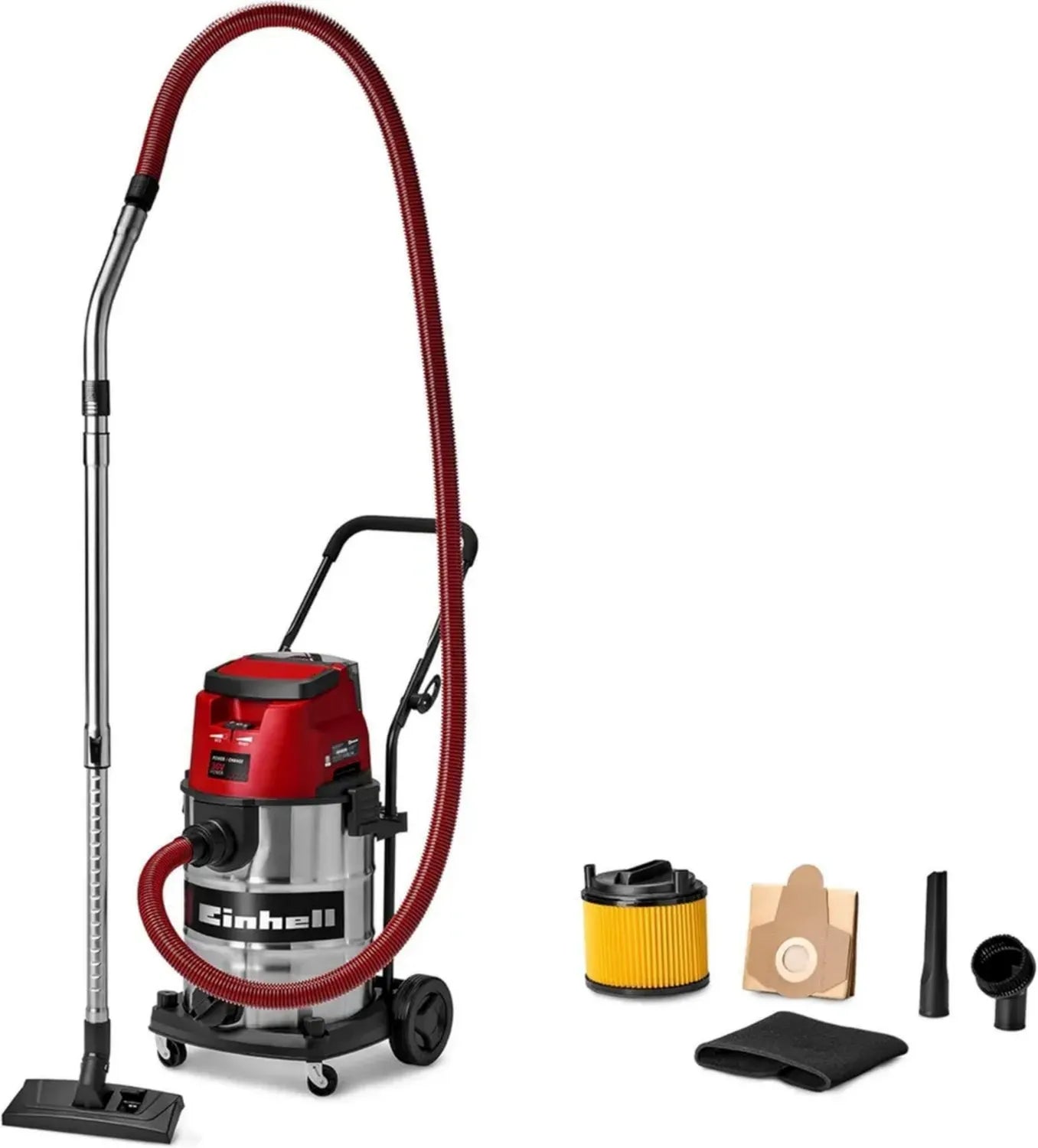 Einhell Akku-Nass-Trockensauger 36V, Edelstahl 30L, Blasfunktion, 2,5m Schlauch