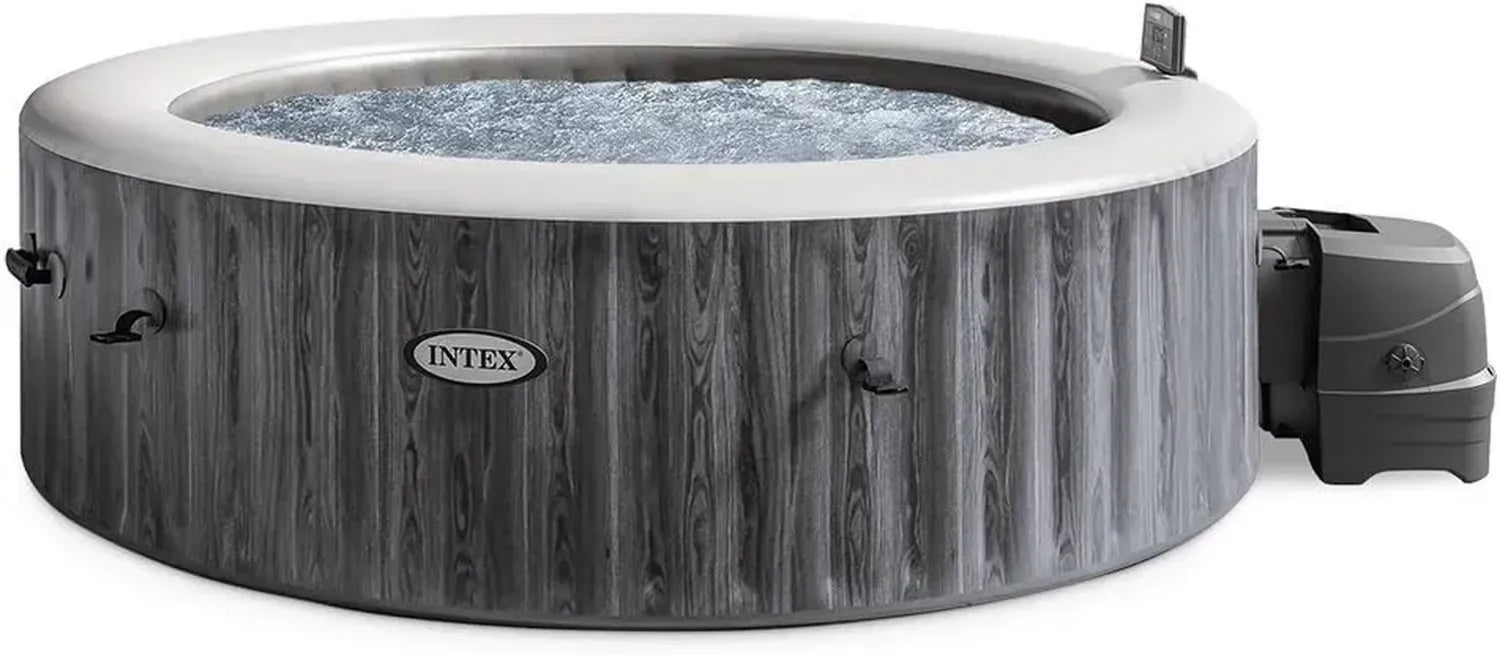 INTEX PureSpa Grauholz Deluxe Aufblasbarer Whirlpool für 6 Personen, 170 Massagedüsen, App-Steuerung und LED-Licht