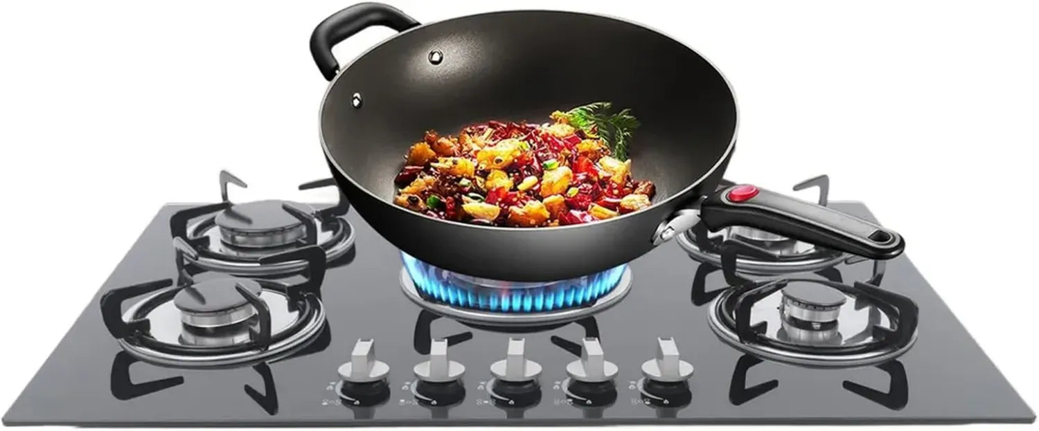 Eingebautes 5-Flammen-Gaskochfeld aus gehärtetem Glas mit Sicherheitsfunktion, 77x51cm für Zuhause und Restaurants