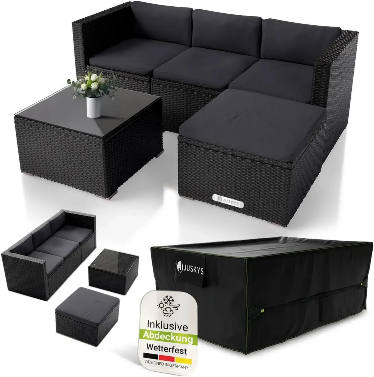 Elegantes Polyrattan Gartenmöbel-Set Punta Cana für 3-4 Personen mit Sofa, Sesseln und Tisch
