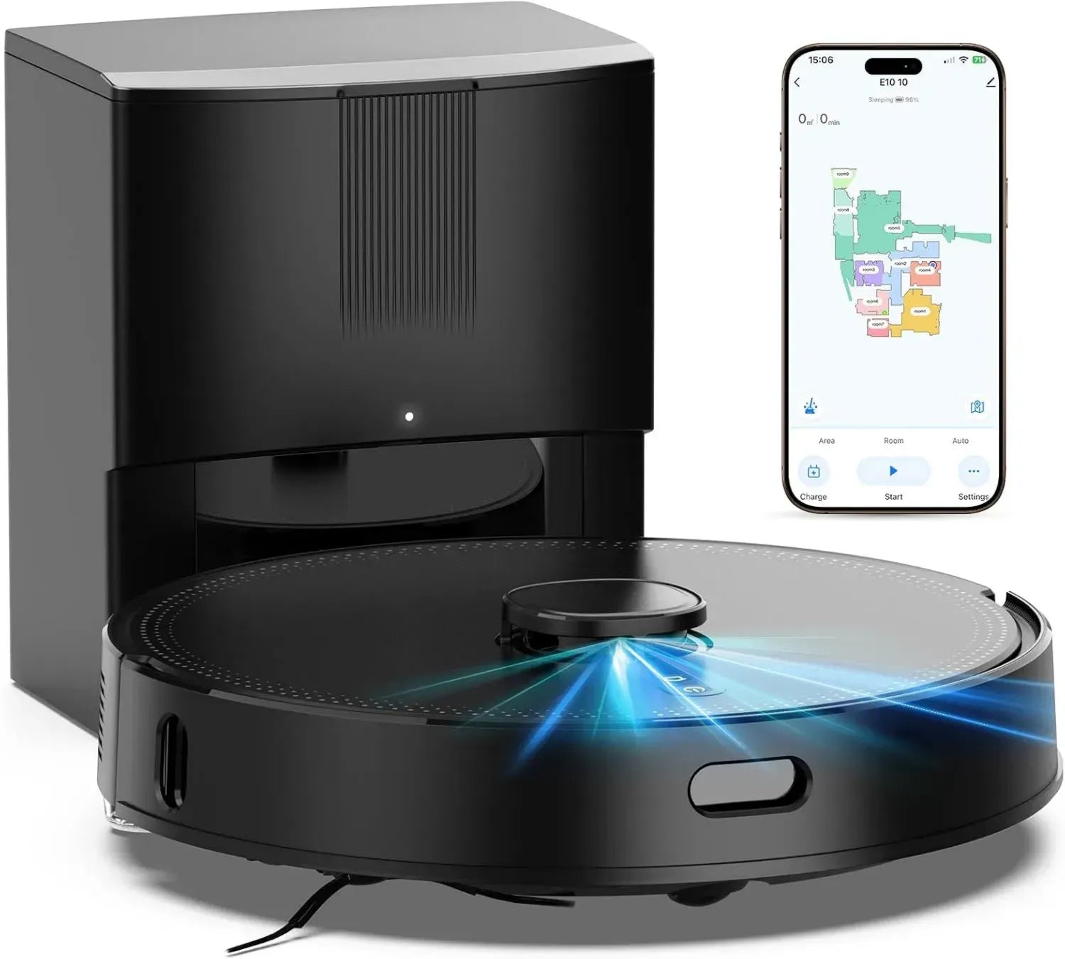 Intelligenter Saug- und Wischroboter mit LiDAR-Navigation, 5000Pa Saugkraft, 3.5L Absaugstation, Ideal für Tierhaare und Teppiche, App-gesteuert