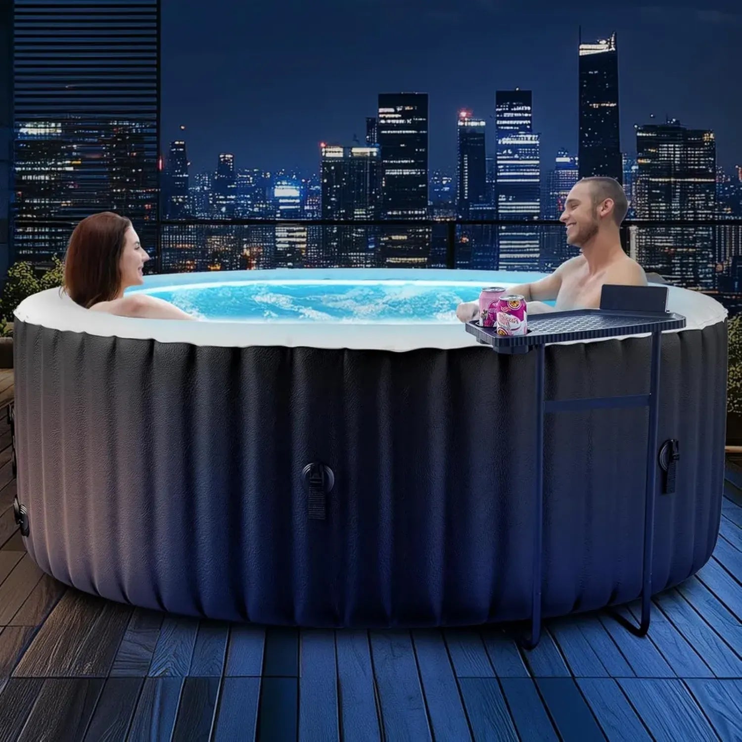 Aufblasbarer Whirlpool für 2-4 Personen mit LED-Beleuchtung und Heizung