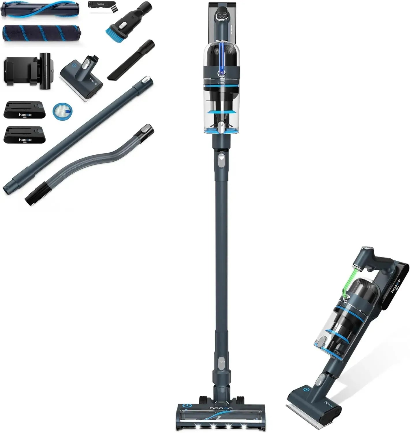 hoogo S6+ Kabelloser 2in1 Akku-Staubsauger mit 100 Min. Laufzeit, 2 Wechselakkus, LED-Licht, ideal für Tierhaare, Deutsche Qualität