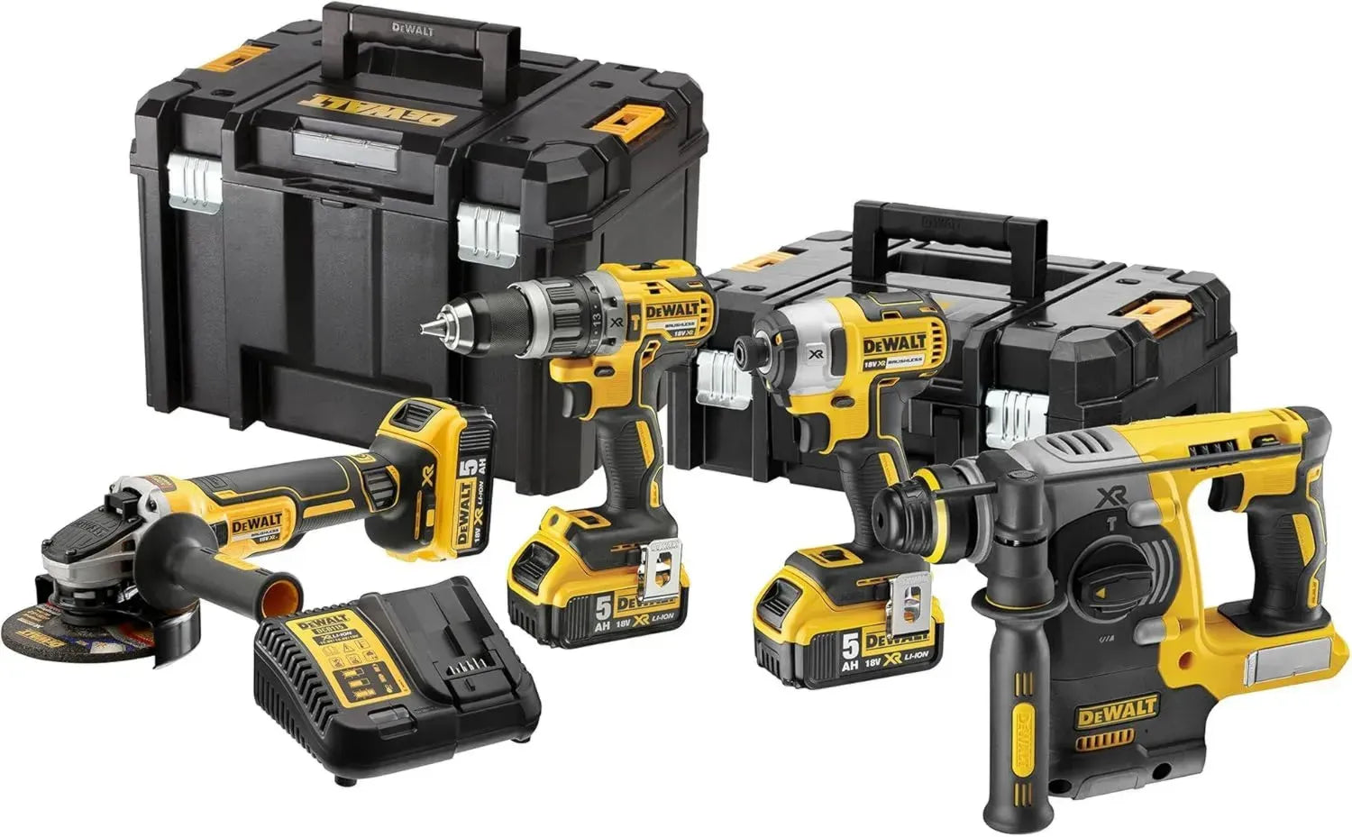 DEWALT 18V XR Bürstenloses Kombiset - 3x 5Ah Akkus, 4-teilig