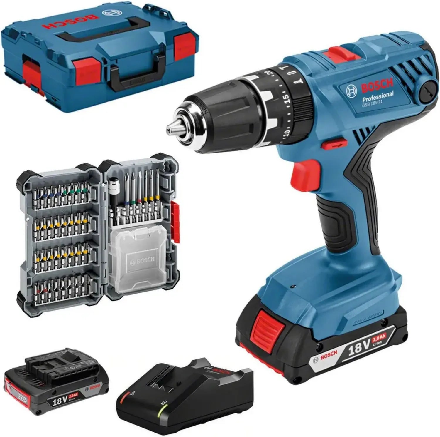 Bosch 18V Akku-Schlagbohrschrauber Set mit Zubehör und L-BOXX