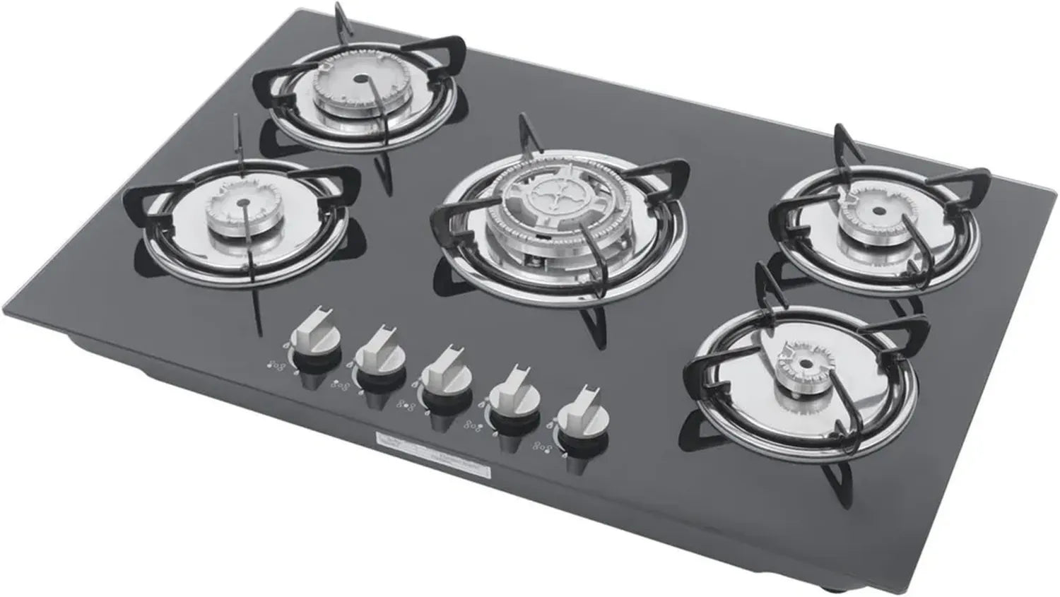 Einbau-Gaskochfeld mit 5 Brennern, Sicherheitsflammschutz, Glasoberfläche, ideal für Haushalt und Gewerbe