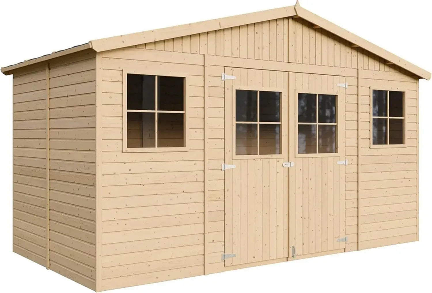 Timbela M332+332G Geräteschuppen aus Naturholz mit Fenstern, 8 m², imprägnierter Boden, ideal für Garten und Fahrräder