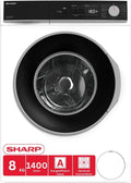Sharp 8 kg Frontlader Waschmaschine, Inverter Motor, 1400 U/Min, 15 Programme, AquaStop, Weiß