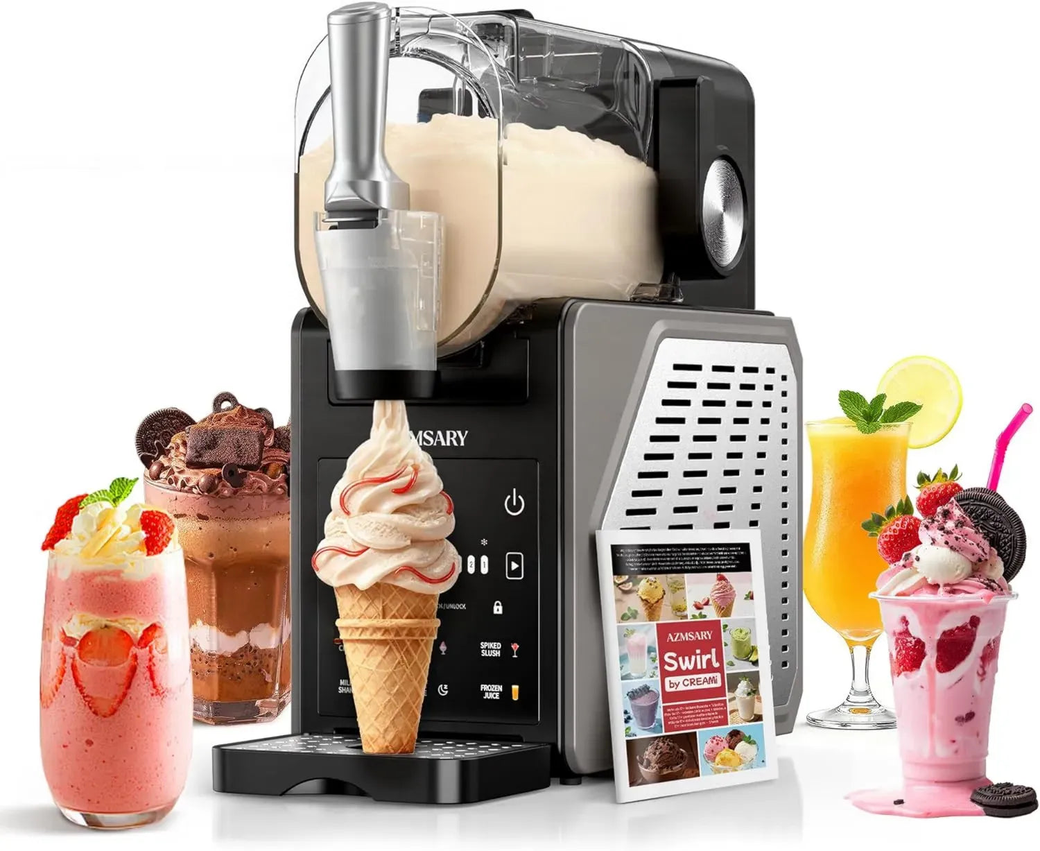 Eismaschine 2,5 L mit LED-Display und 6 Programmen – Slushie, Frappés, Milchshakes – Selbstreinigung – Schwarz