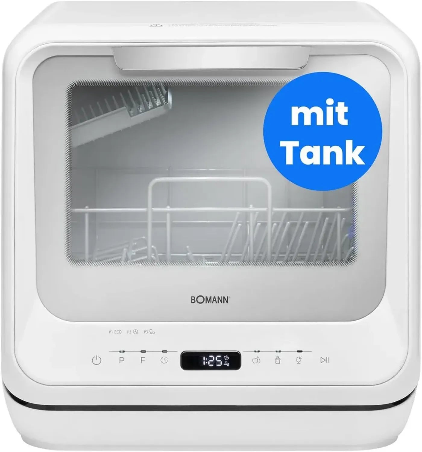 Bomann Kompakte Tischgeschirrspülmaschine, tragbar, mit Tank, leise, 6 Programme, 42 cm breit, ideal für Camping