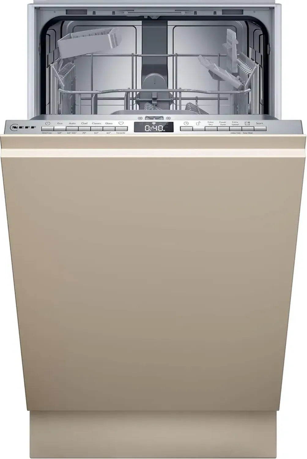 NEFF S853HKX20E Vollintegrierter Geschirrspüler 45 cm, Besteckkorb, Flexibles Korbsystem, Favoritenprogramm, Hohe Reinigungsleistung, InfoLight, Programm-Download