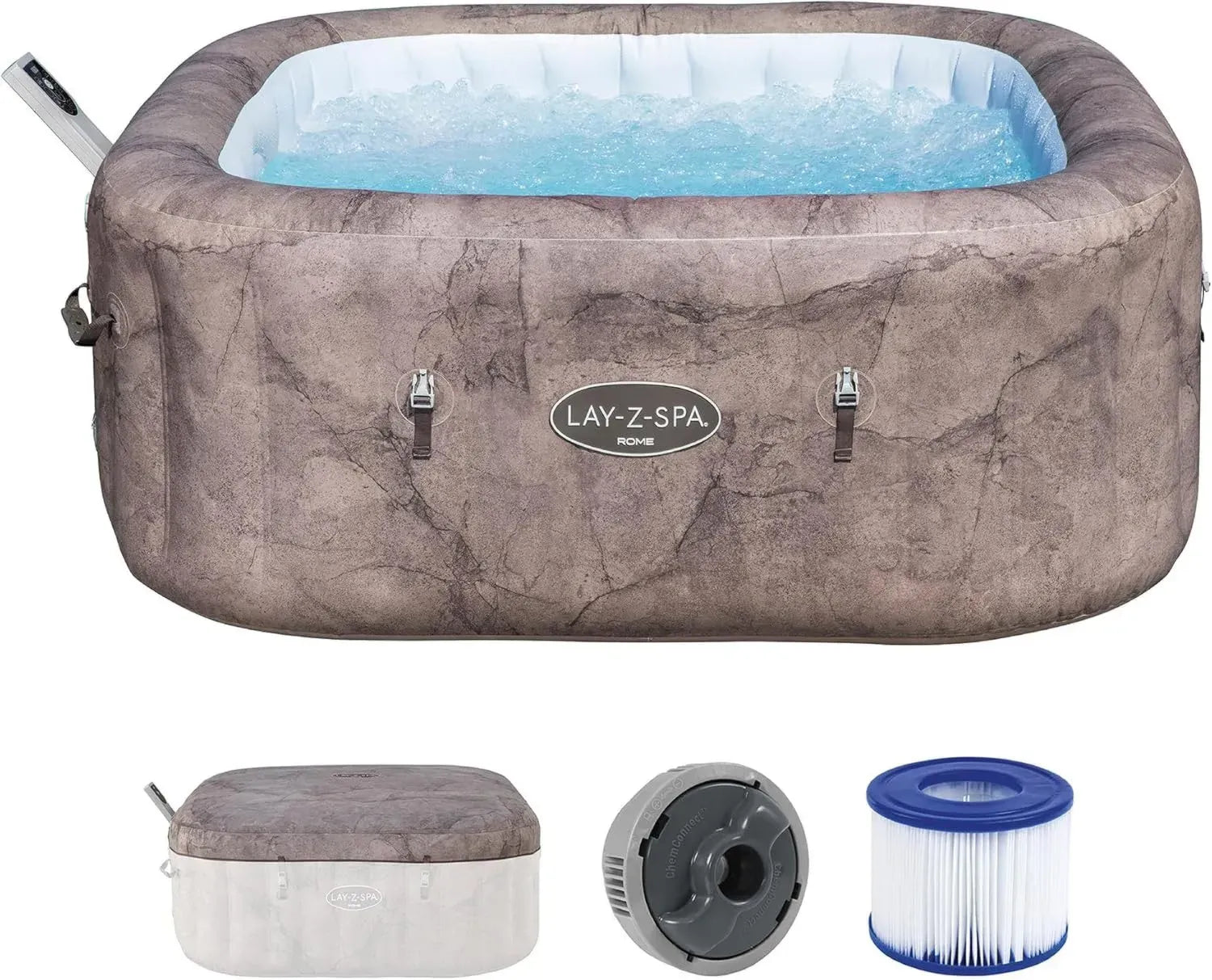 Bestway Lay-Z-SPA Energiesparende Whirlpool Rome AirJet mit App-Steuerung, UltraFit-Pumpe, 6 Personen, Marmor-Optik