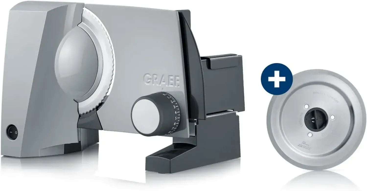 GRAEF G52 - Präzisions-Allesschneider mit Edelstahlmesser, Energiesparmotor 170 W, Graues Design, Sicherheit für Kinder