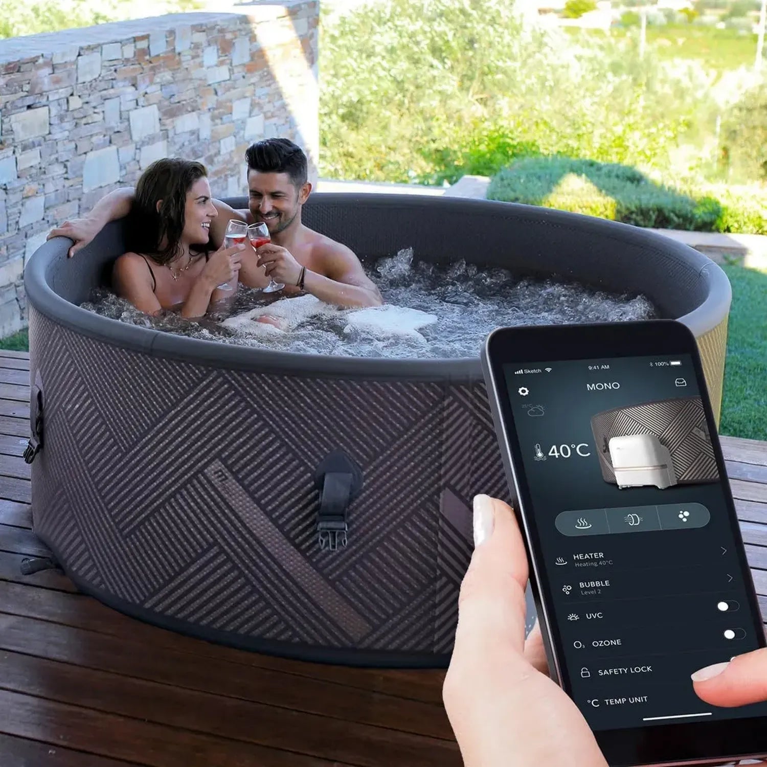 BRAST Aufblasbarer Whirlpool für 6 Personen, 138 Massage-Düsen, Ganzjahresnutzung
