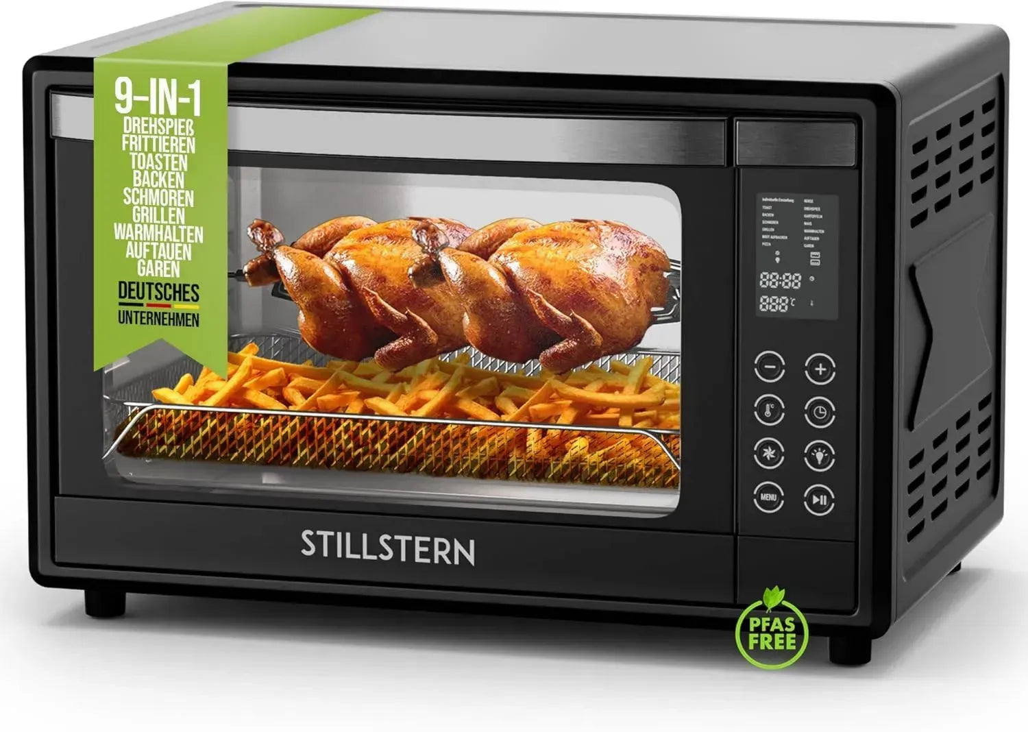 Stillstern 35L Umluft-Minibackofen mit CYCLONE PRO+, 13 Programme, Antihaftbeschichtung, 8h Timer, Rezeptheft inklusive