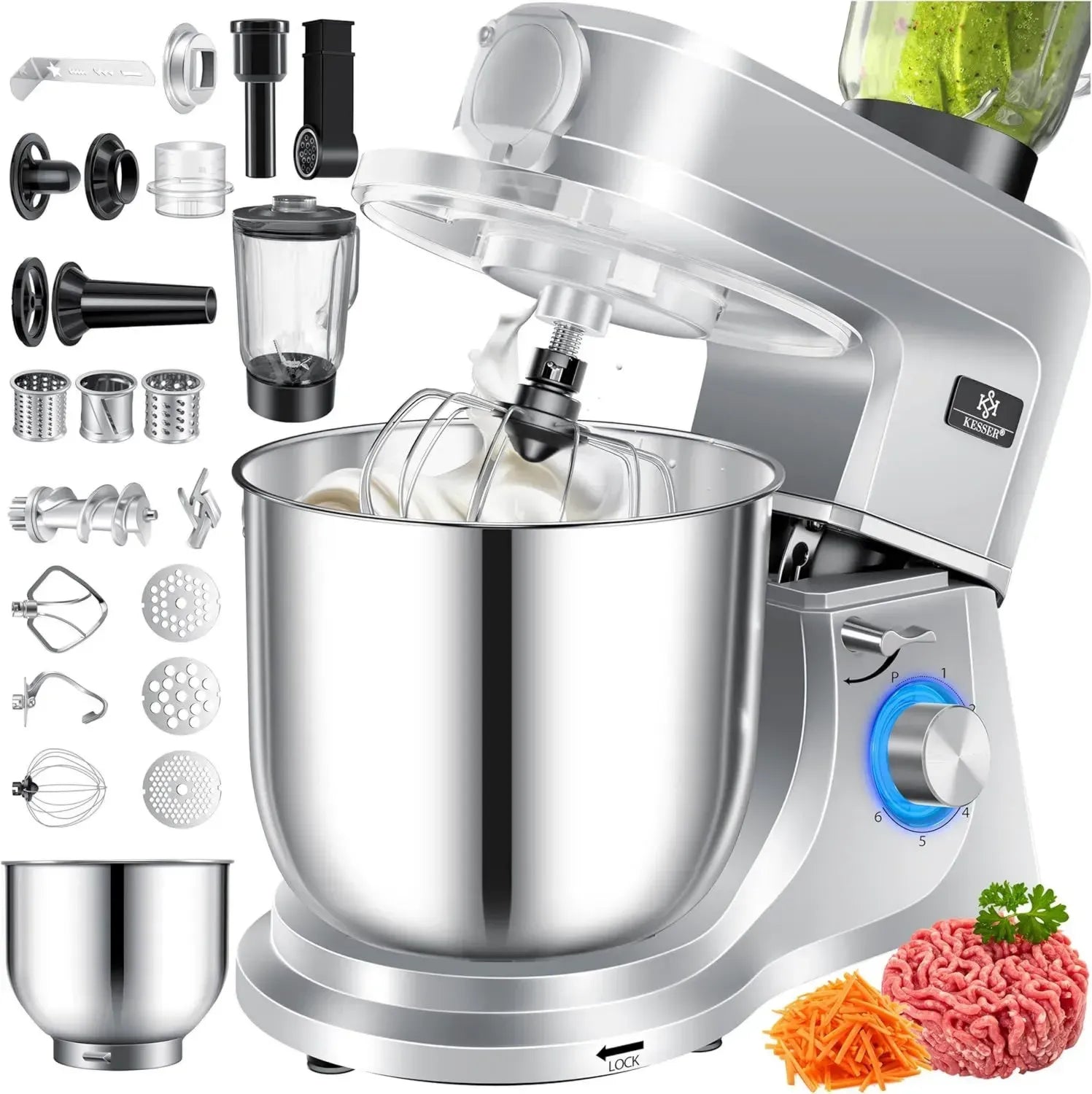 KESSER® 3-in-1 Küchenmaschine K-KM 3000 mit Fleischwolf und Entsafter, 5,5L Rührschüssel, inklusive Zubehör für Pasta und Gebäck