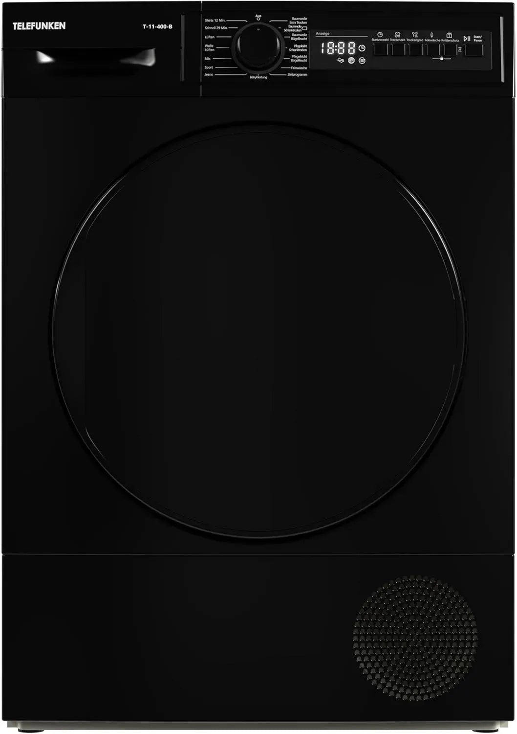Telefunken T-11-400-B Kondensationstrockner, 7 kg, 15 Programme, Startvorwahl, Knitterschutz, schwarze Trommel