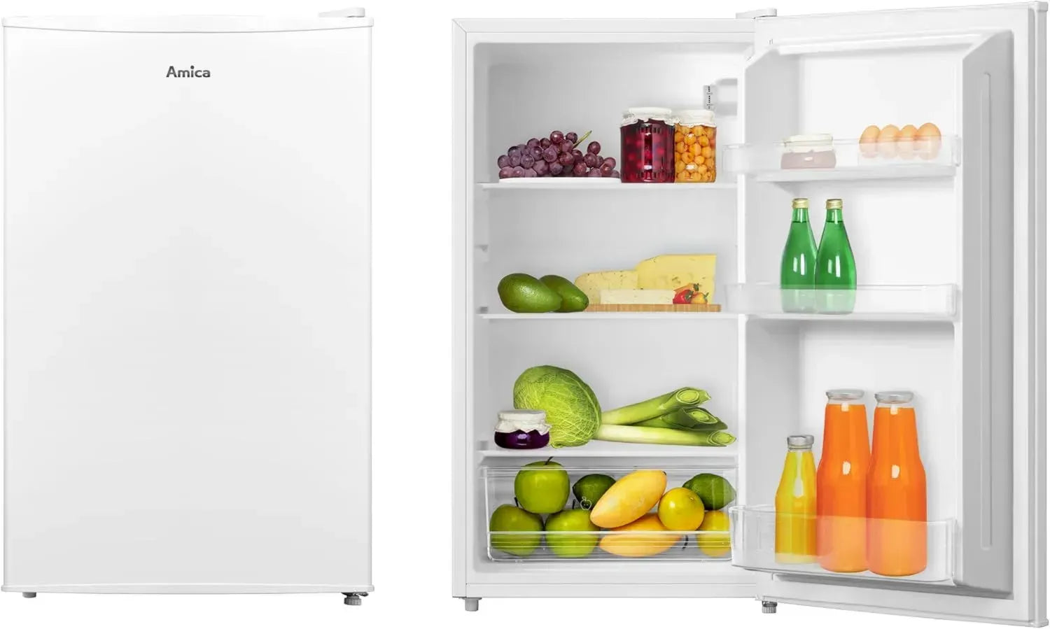 Amica VKS 351 151 W Kompakt-Kühlschrank ohne Gefrierfach, LED-Licht, Weiß, 86,4cm Höhe, 47,2cm Breite, 44,6cm Tiefe, mit Gemüseschublade