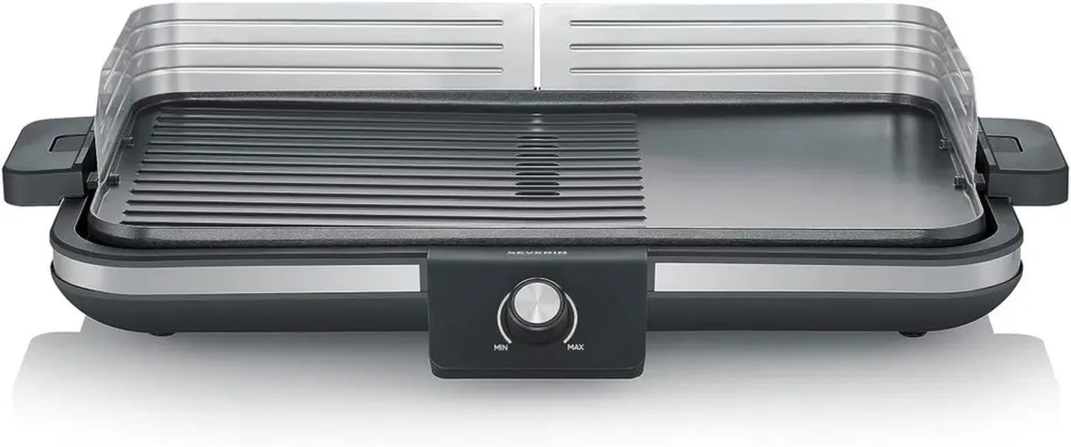 SEVERIN Elektro-Tischgrill, Antihaft-Plancha mit glatter und gerippter Oberfläche, ideal für 8 Personen, 2300 W, Schwarz, Modell RG 8564