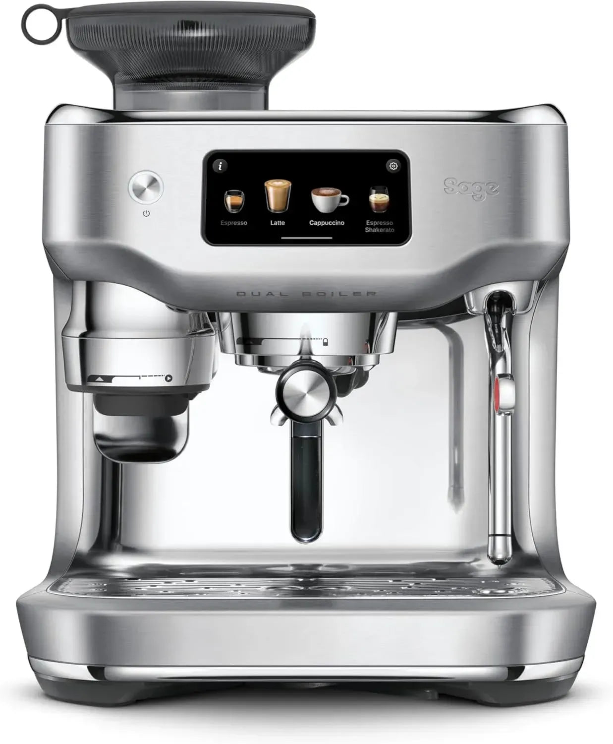 Sage Oracle Dual Boiler Espressomaschine – Präzisionsbrühtechnik, Automatischer und manueller Milchaufschäumer, 45 Mahlgrade, 16 Programme – Edelstahl