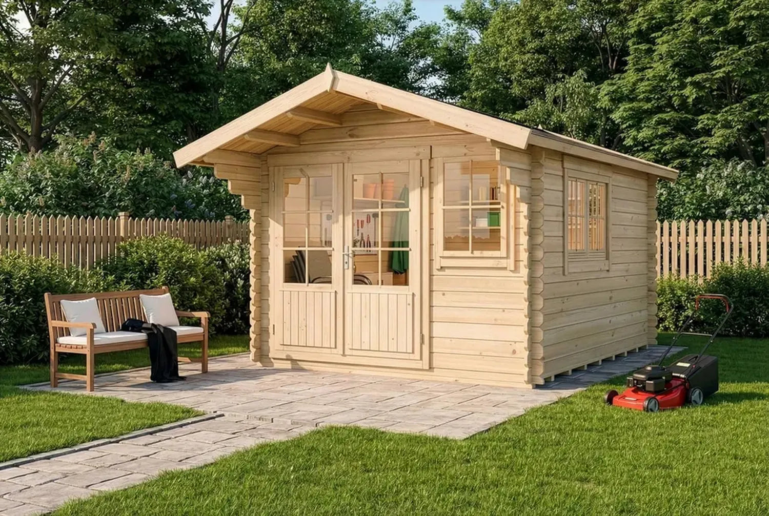 Hölzernes Gartenhaus Gabriel-34 mit Boden, 34 mm Wandstärke, 10,07 m², Natur