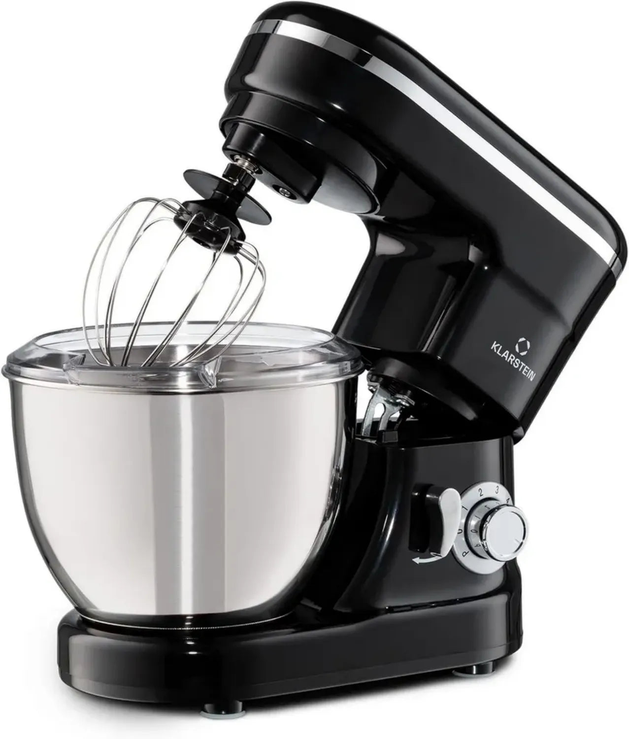 Klarstein Bella Küchenmaschine - Leistungsstarker 1200W Mixer mit 6 Stufen, Edelstahl-Design, Planetarisches Rührsystem, Pulsfunktion, Schwarz