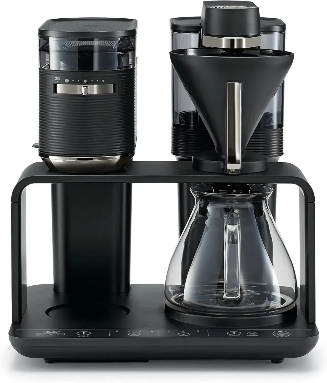 Melitta EPOS Kaffeemaschine mit integriertem Mahlwerk, Schwarz-Silber